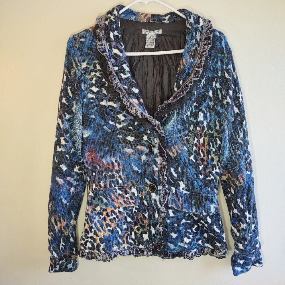 Alberto Makali Angora Velvet & Lace Blazer Boho Animal Prints Women Medium